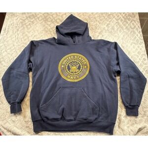 Vintage US NAVY Hoodie Mens Medium Blue Pullover Sweatshirt Made In USA Soffe XL
